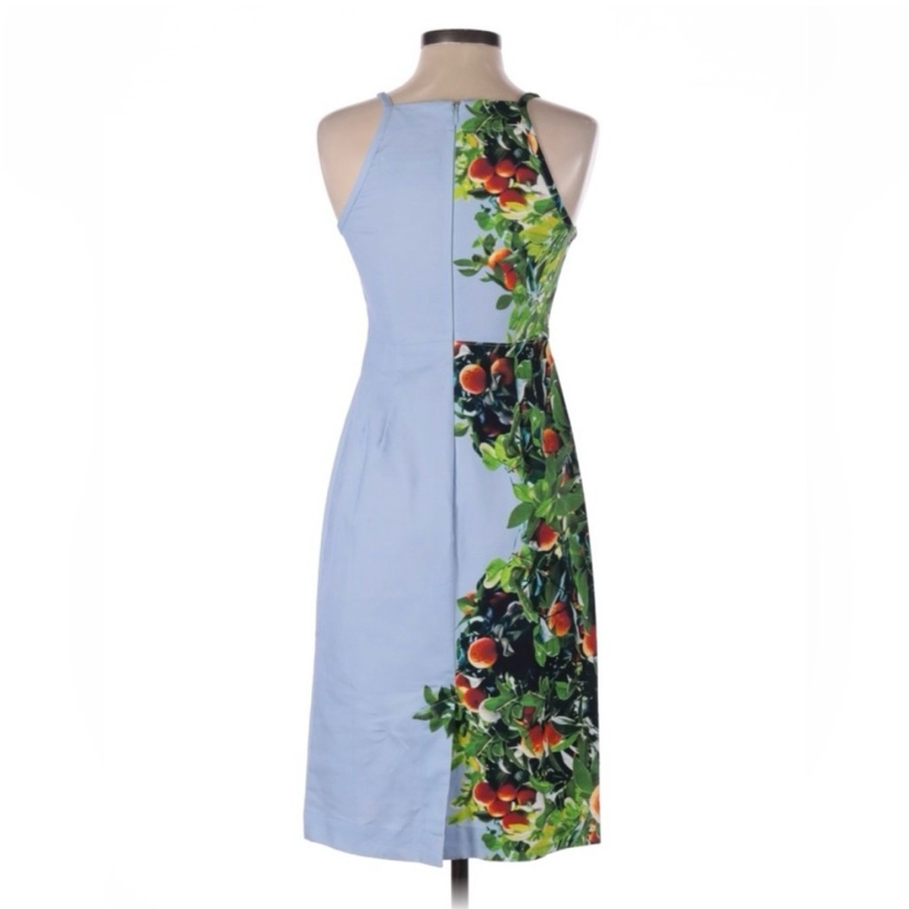 🍊 Anthropologie Maeve Orange Bough Blue Citrus Dress Midi Grove